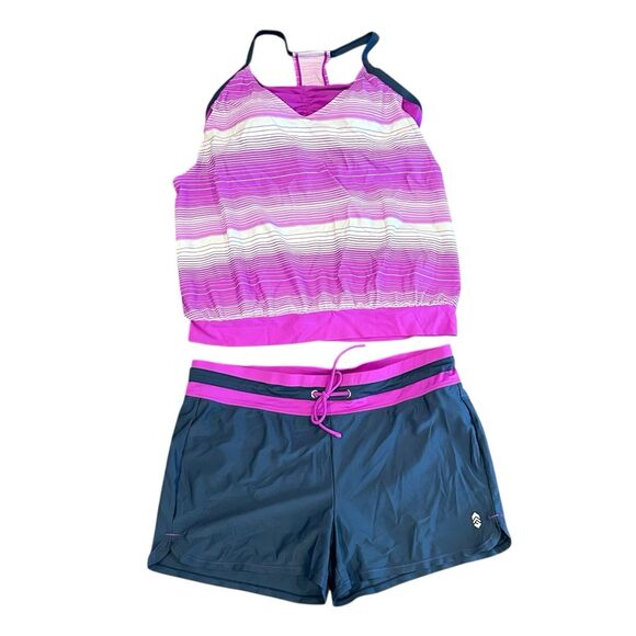 Womens FREE COUNTRY 2-Piece Set Tankini Swim XL Shorts Berrylicious Top Large - Picture 1 of 7